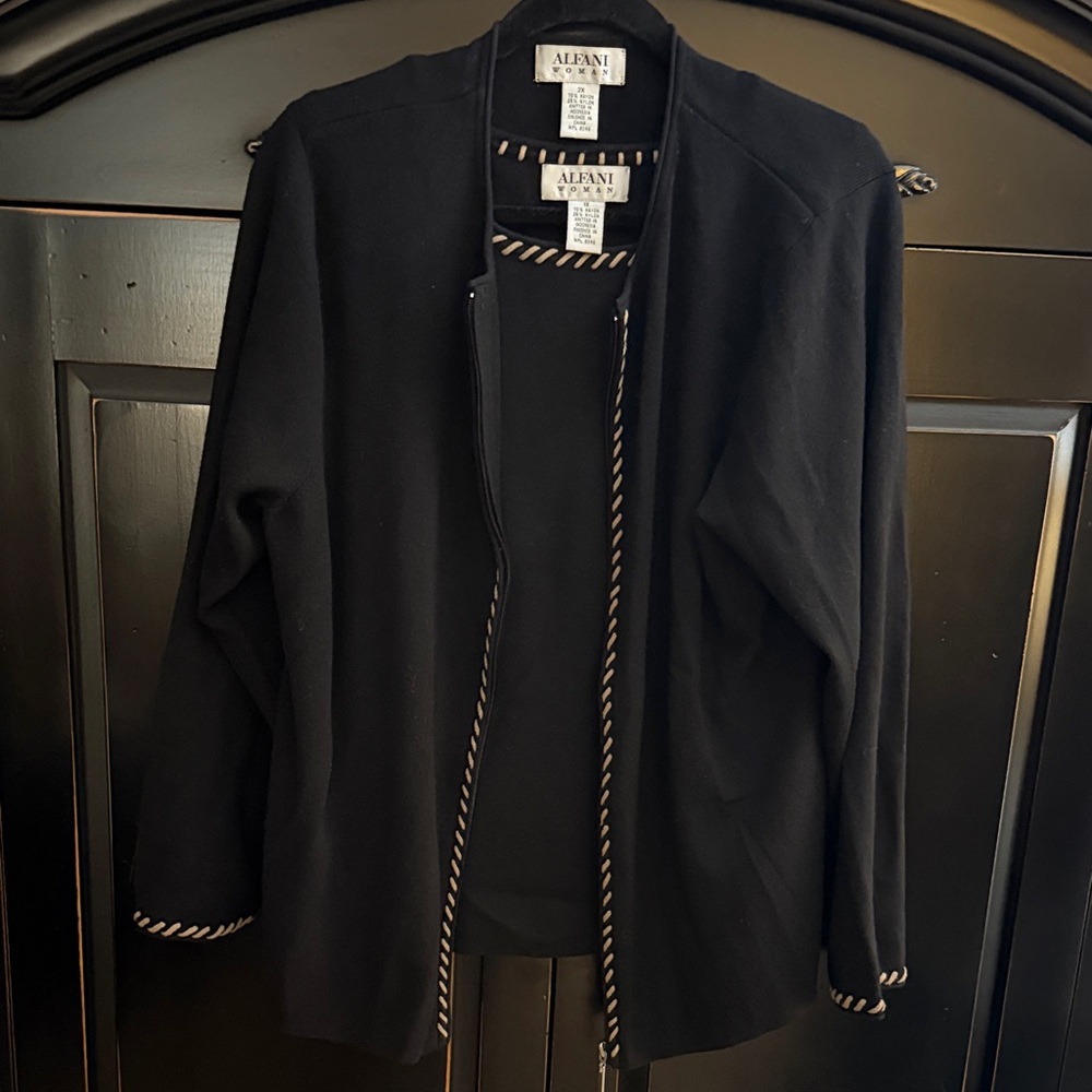Alfani Women's Black cardigan with camel whip stitch Accents